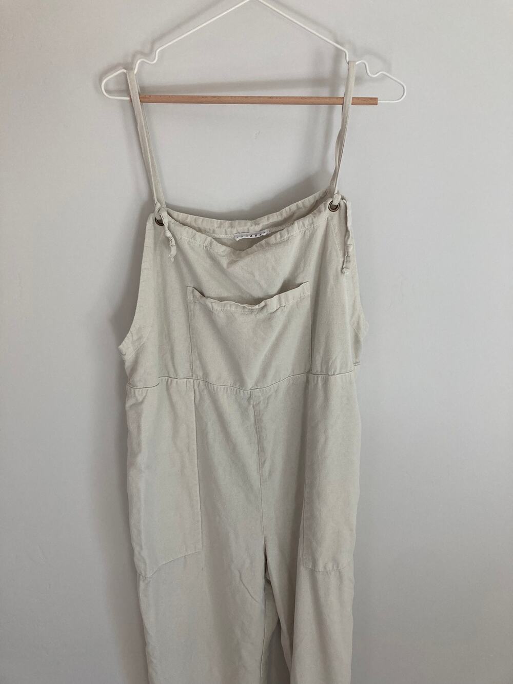 LACAUSA 100% Silk Ivory Utility Jumpsuit Romper Wide Leg Size M